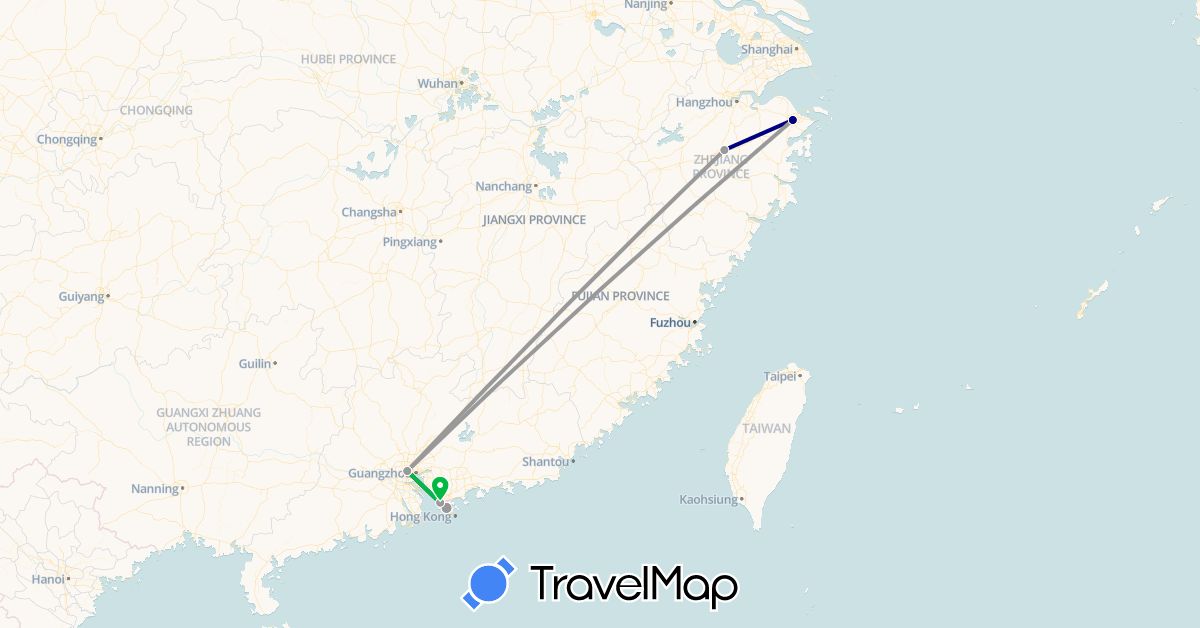 TravelMap itinerary: driving, bus, plane in China, Hong Kong (Asia)
